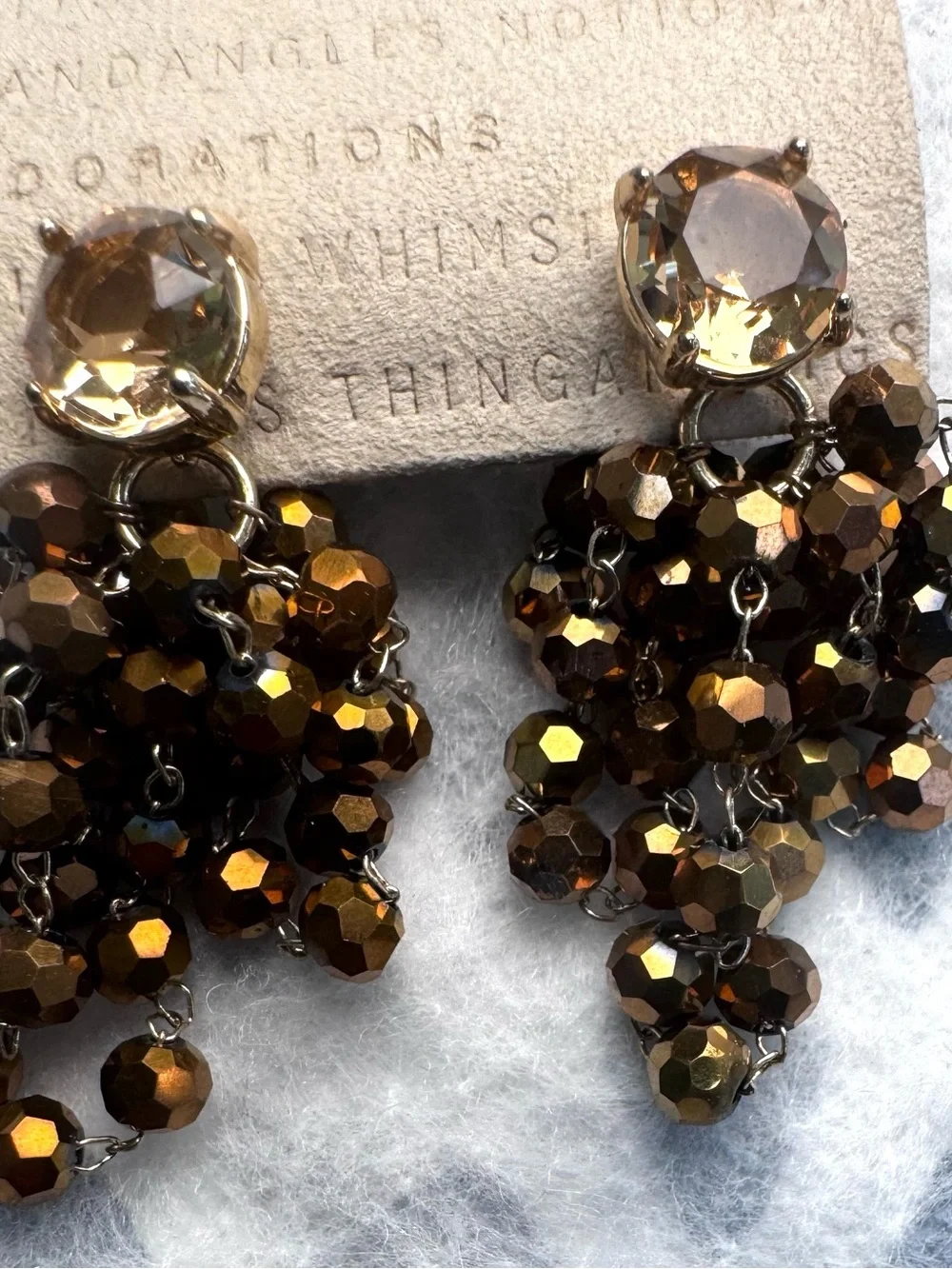 Anthropologie Bronze Amber Crystal Cluster Chandelier Statement Earrings NWT